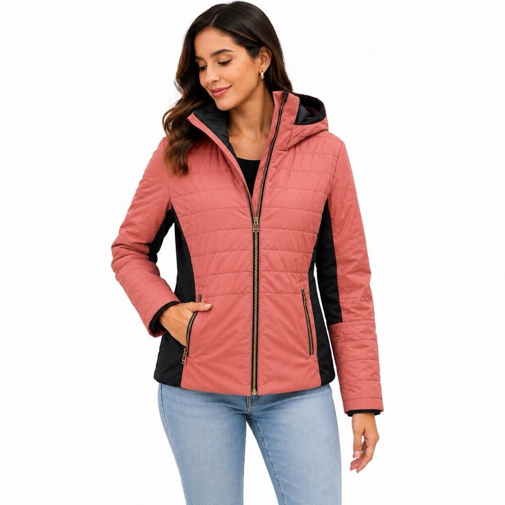 Body Glove Womens Medium Pink Black Hooded Ski Snow Jacket Insulated Winter Coat